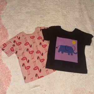 Hanna Andersson Pink Flamingo and Black Elephant T-Shirts 12-18mo